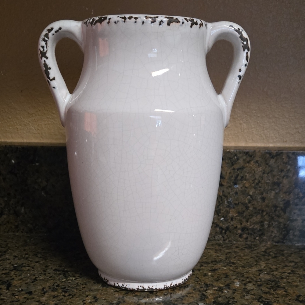 Ashland White Crackle Vase with Black Accents